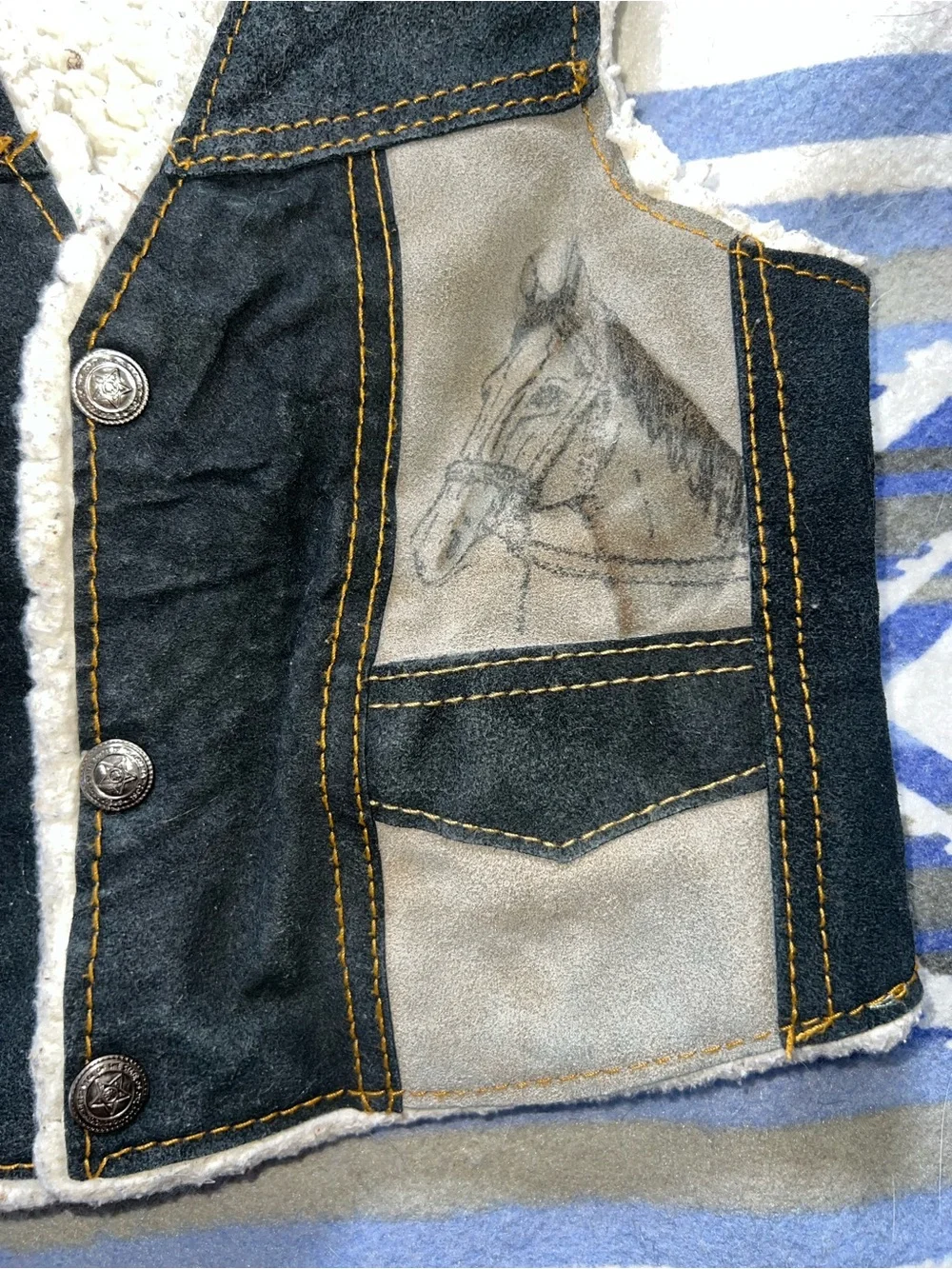Kids Size 6 Handmade Western Horse Leather/Sherpa Vintage Styled Vest